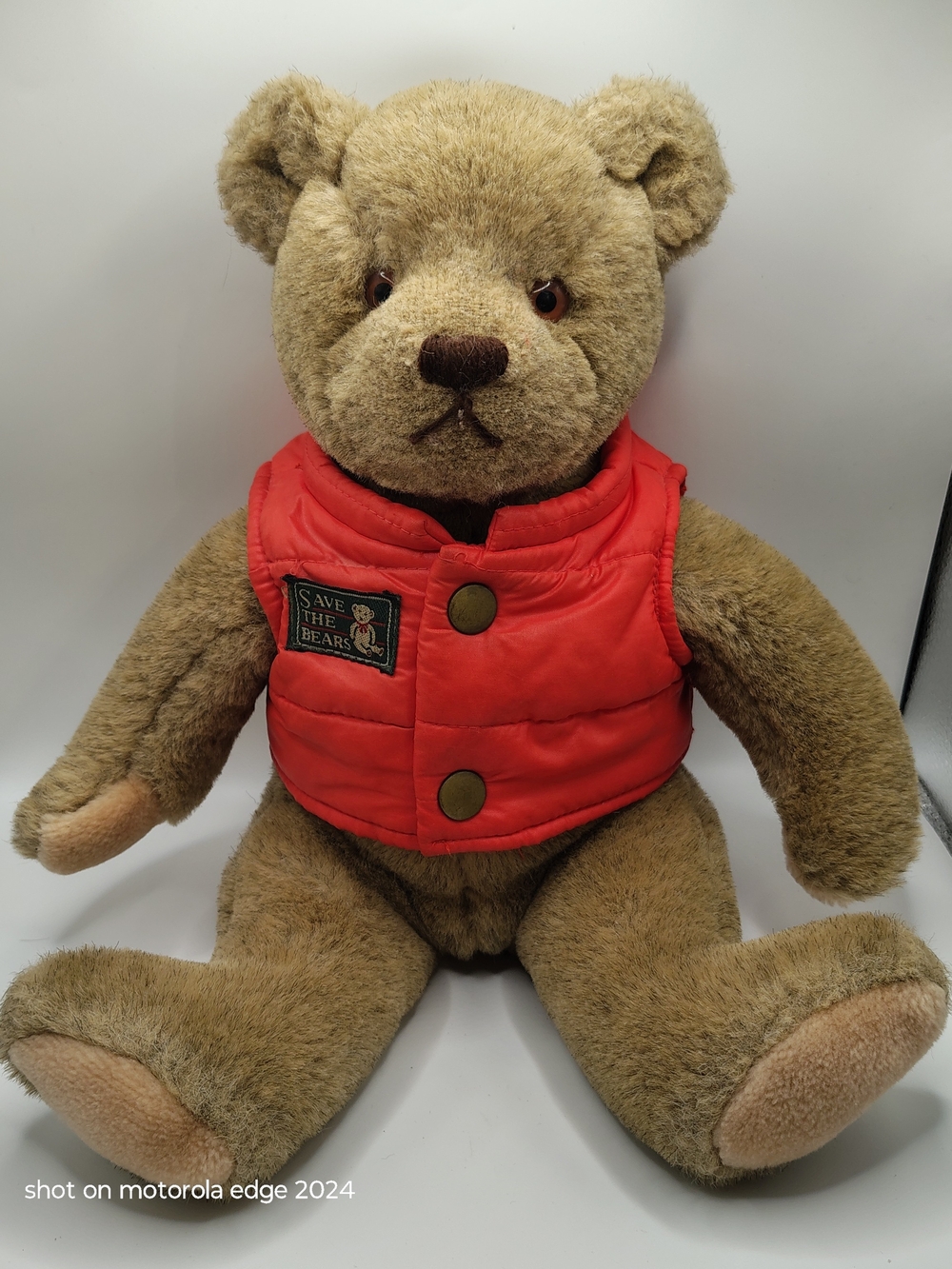 Plush Teddy Bear in Red Vest - Soft Brown Stuffed Toy